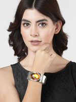 Thumbnail for NVR Women Silver-Toned Topaz Rhodium-Plated Kada Bracelet - Distacart