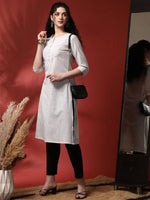 Thumbnail for Anouk Striped Notch Neck Pure Cotton Straight Kurta