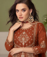 Thumbnail for KC Orange Wedding Wear Embroidered Crush Silk Salwar Suit - Dista