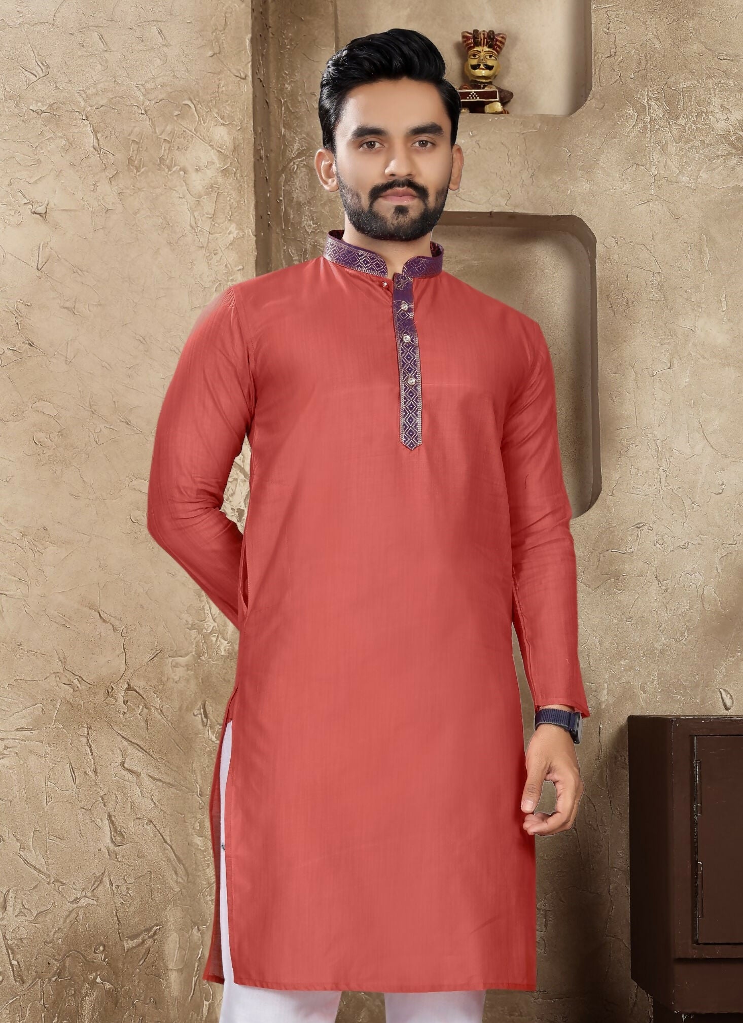 Anaita Peach Linen Silk Straight Kurta - Distacart