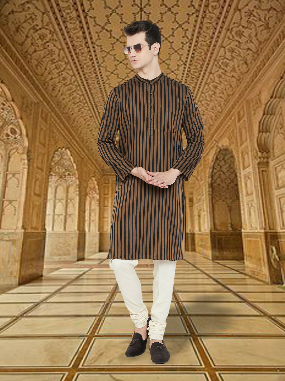 Even Apparels Men's Striped Brown and Black Kurta - Distacart