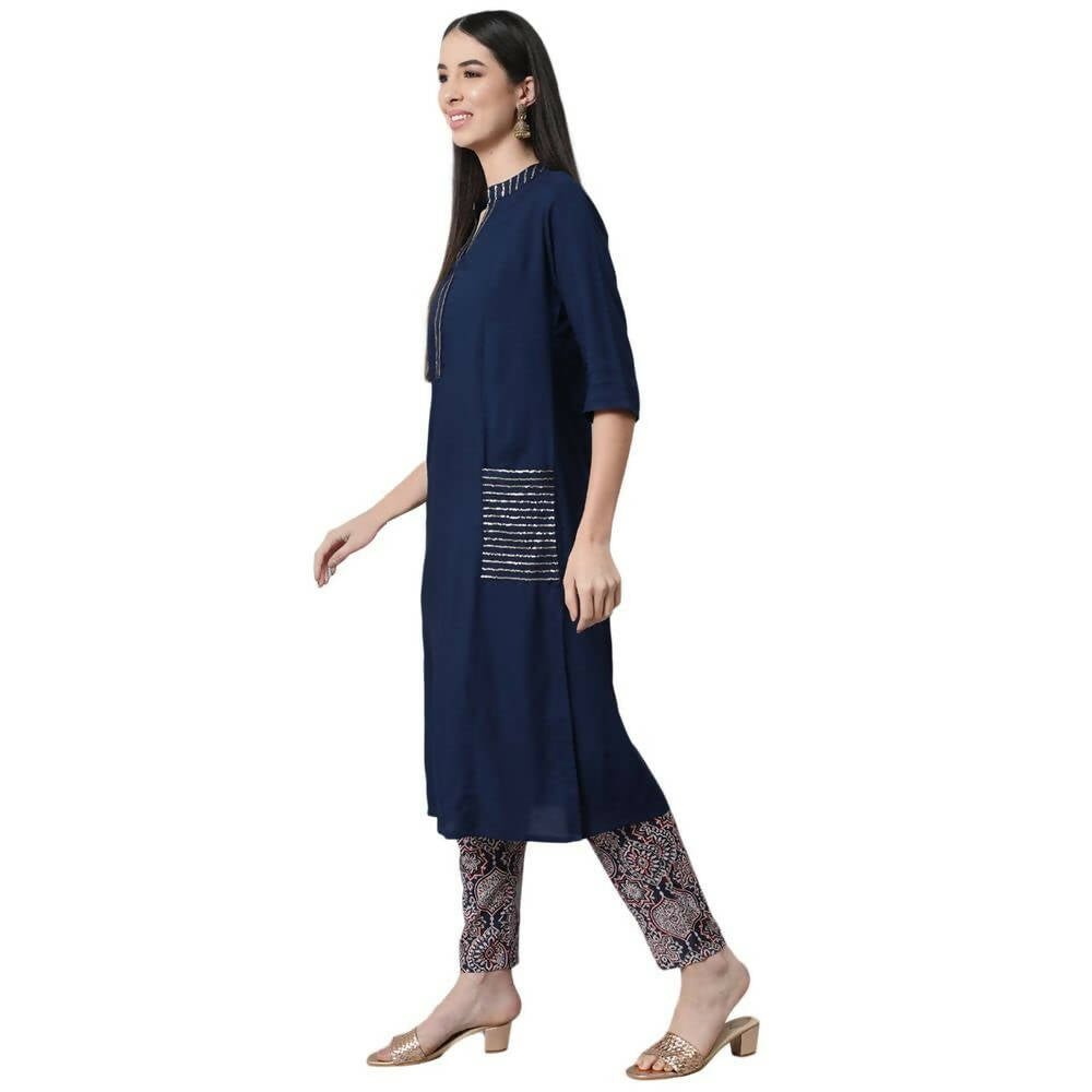 Anubhutee women's Navy Blue Kurta with Trouser Set - Distacart