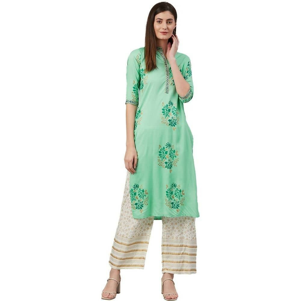 Anubhutee Women's Green Ethnic Printed Kurta with Palazzos - Distacart