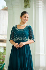 Thumbnail for Teeya Creation Rama Color Faux Georgette Hand Embroidery Work Party Wear Gown