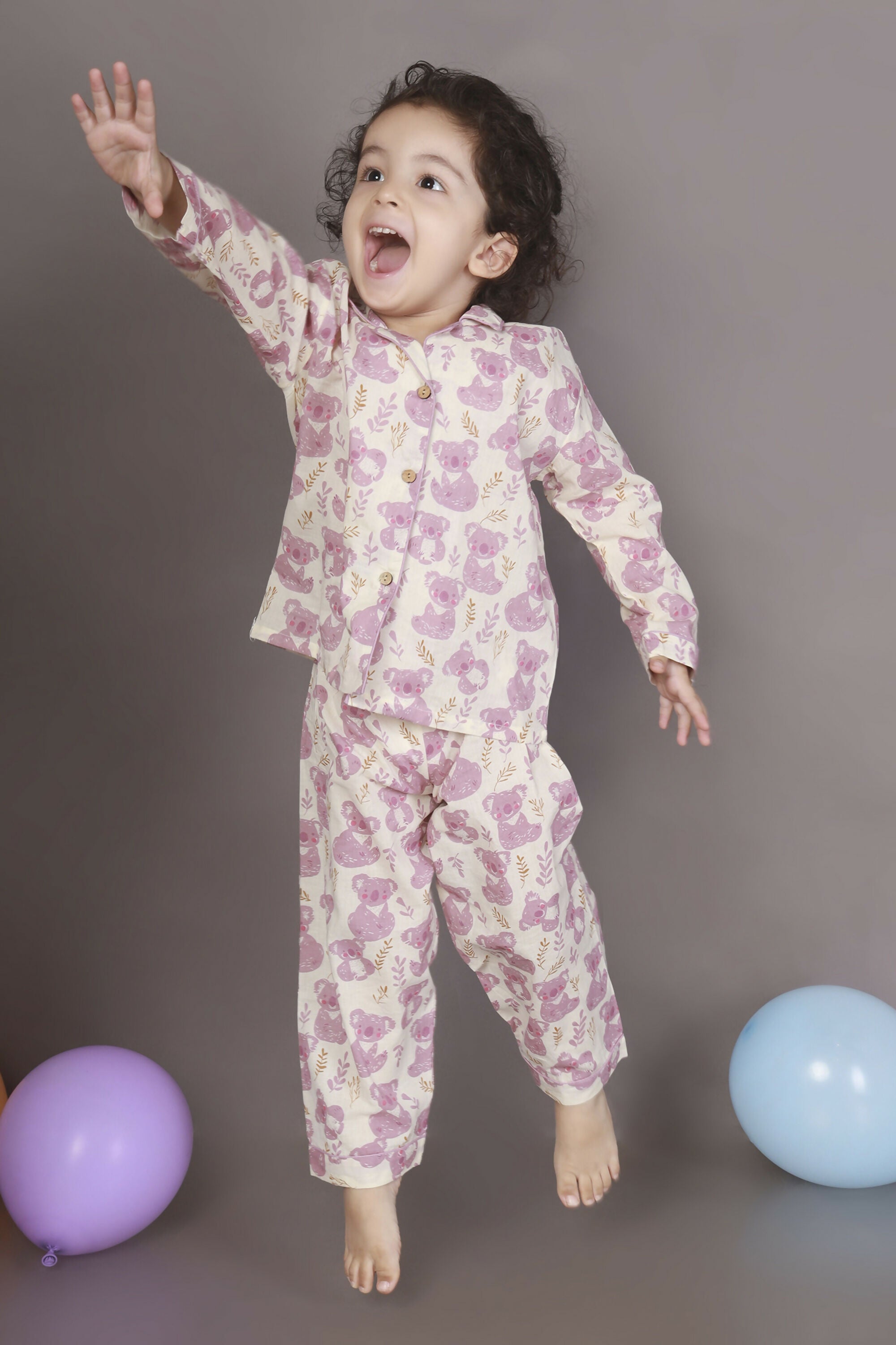 Breathables Kids Cotton Night Suit – White & Pink Teddy Shirt & Pyjama Co-Ord Set For Boys & Girls - Dista