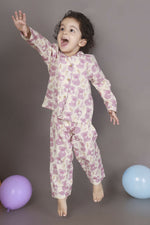 Thumbnail for Breathables Kids Cotton Night Suit – White & Pink Teddy Shirt & Pyjama Co-Ord Set For Boys & Girls - Dista
