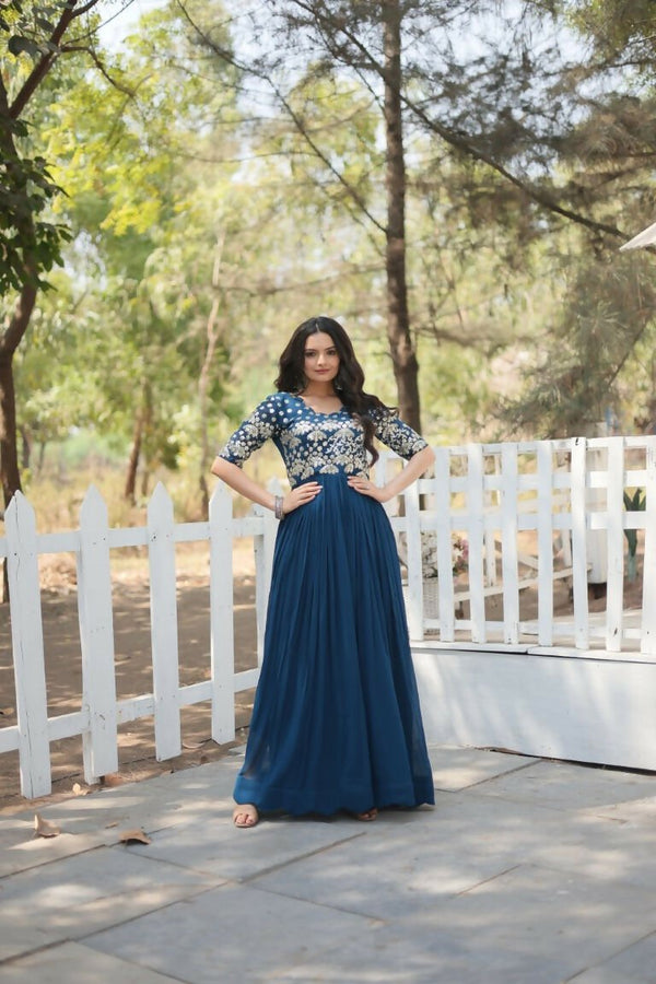 Aastha Fashion Women's Rama Faux Blooming Embroidery Zari Sequins-work Gown - Distacart