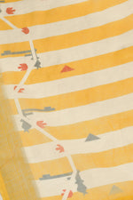 Thumbnail for Vastranavya Yellow White Digital Printed Linen Ready To Wear Designer Saree with Unstitched Blouse - Distacart