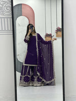 Thumbnail for Teeya Creation Womens New Heavy Fox Georgette Fabric With Heavy Embroidery Work Purple Kurta Set - Dista