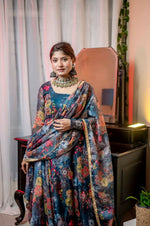 Thumbnail for Preksha Creationorganza Taby Silk With Digital Print Women Gown With Dupatta And Pant - Multicolor - Distacart