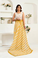 Thumbnail for Vastranavya Yellow White Digital Printed Linen Ready To Wear Designer Saree with Unstitched Blouse - Distacart