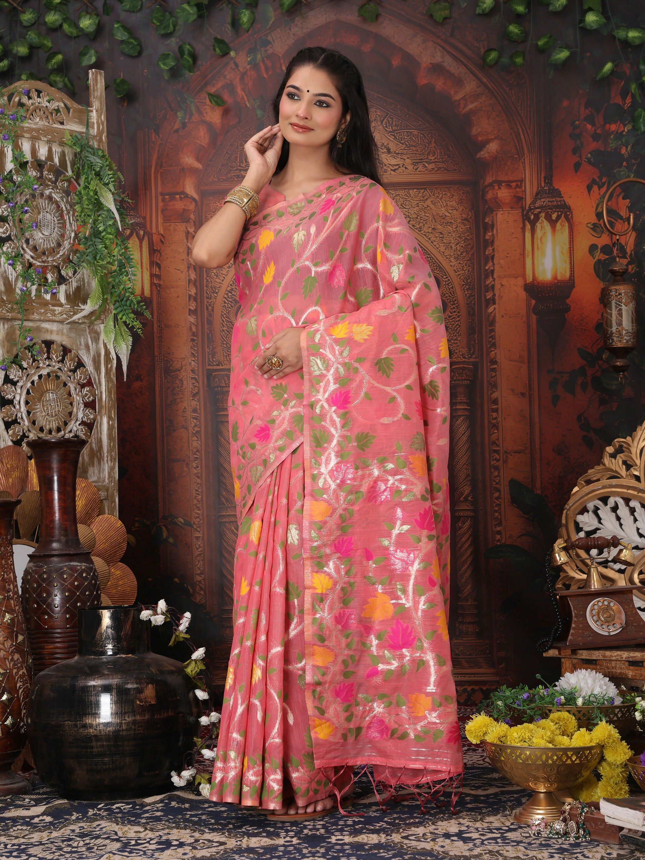 Astita Linen Cotton Pink Saree