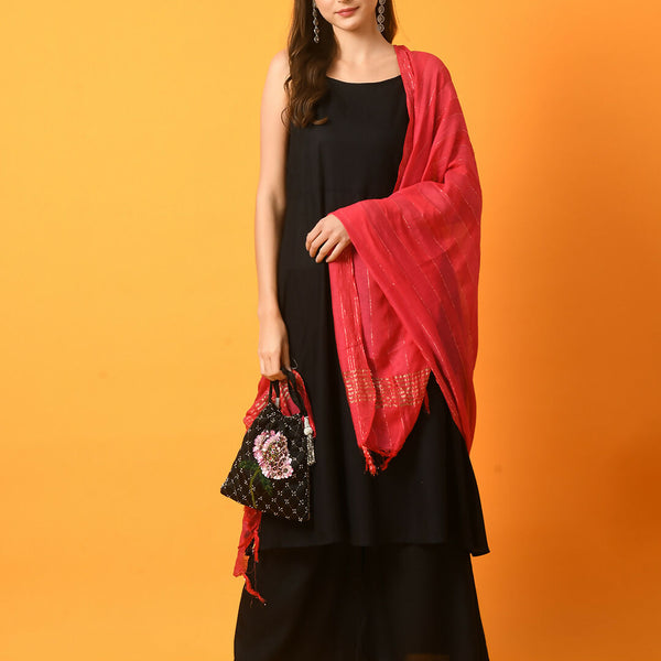 Myshka Women's Black Solid Anarkali Party Kurta Set With Dupatta - Distacart