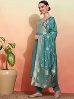 Thumbnail for Ode by House of Pataudi Women Embroidered Regular Kurta with Trousers & With Dupatta - Distacart