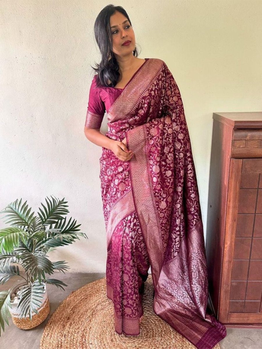 Anouk Floral Woven Design Zari Banarasi Saree - Distacart