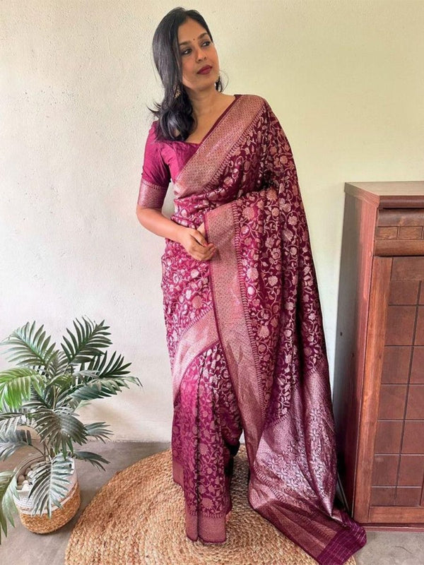 Anouk Floral Woven Design Zari Banarasi Saree