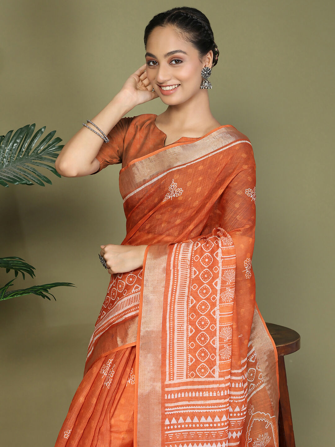 Astita Cotton Orange Saree