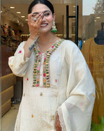 Thumbnail for The52 Off White Women's Gorgeous Chinon Fabric Embroidered Work Straight Kurta Pant and Dupatta Set - Distacart