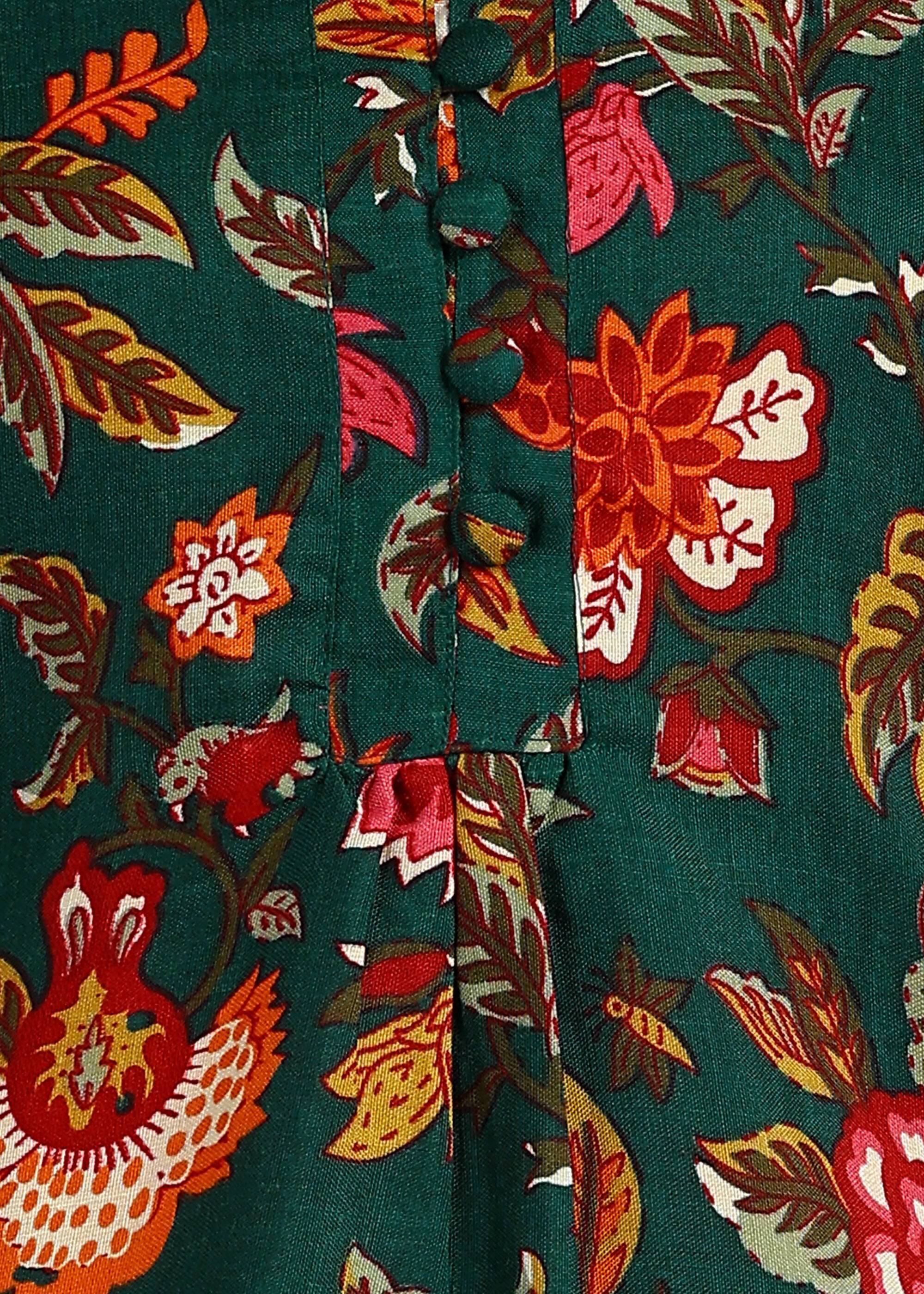 Aavyora Women's Green Floral Printed Flared Tunic