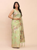 Thumbnail for Astita Linen Cotton Light Green Saree