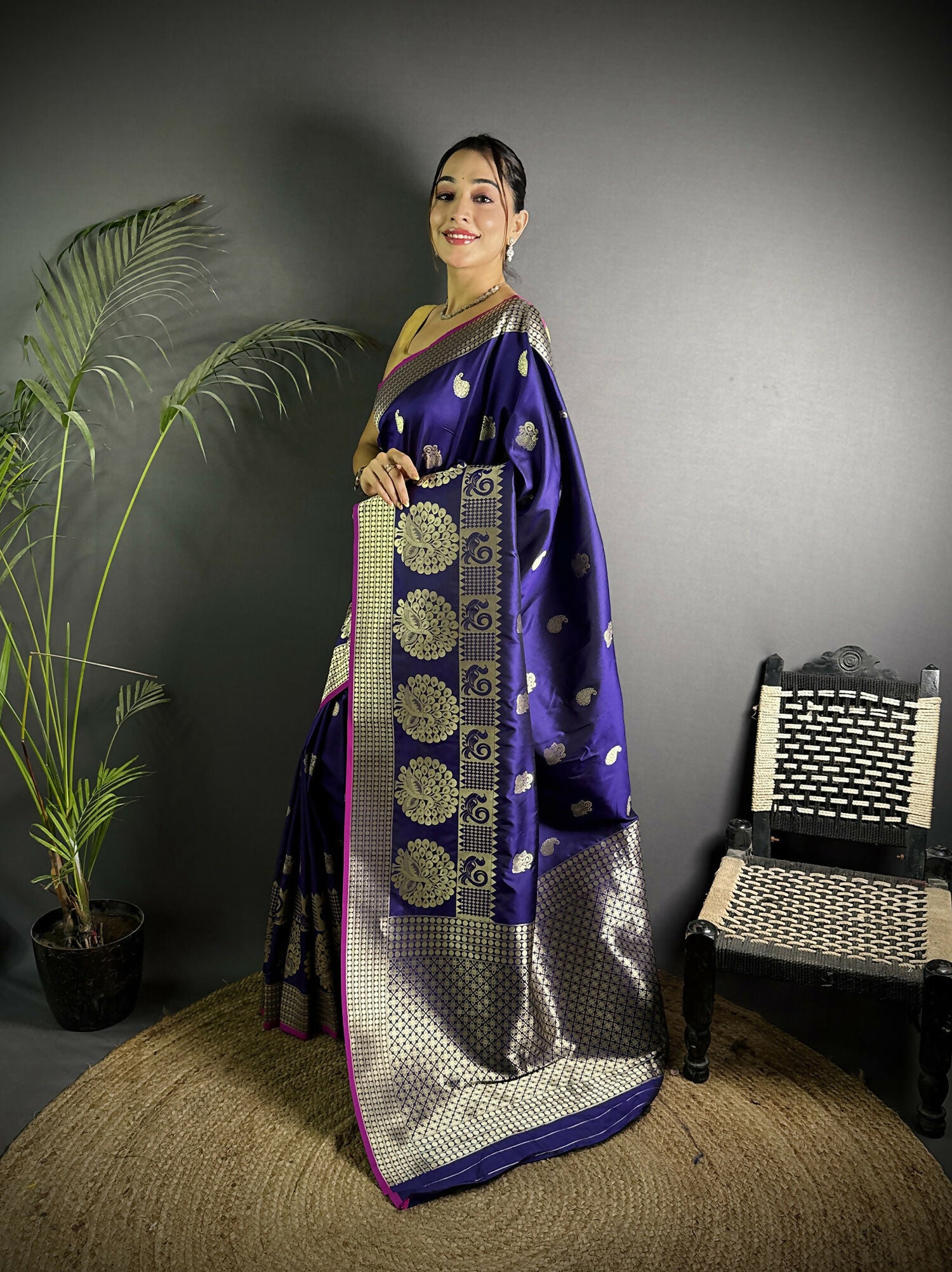 Joban Fashion Purple Banarasi Soft Lichi Silk Paisley Saree
