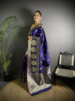Thumbnail for Joban Fashion Purple Banarasi Soft Lichi Silk Paisley Saree