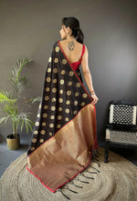 Thumbnail for Joban Fashion Black Checked & Circular Motifs Soft Silk Banarasi Saree - Distacart