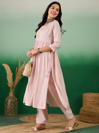 Pink Embroidered Muslin Kurta and Trouser - Berlin - Distacart