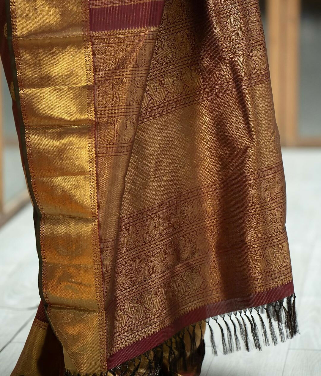 Preksha Creation Banarasi Saree With Zari Work - Brown - Distacart