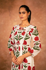 Thumbnail for Joban Fashion Red Rose Floral Hand Block Printed Cotton Kurta Pant Set - Distacart