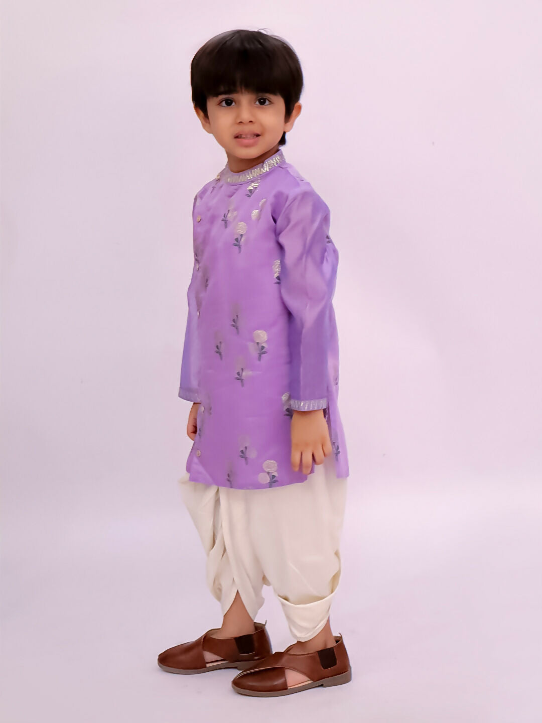 Lil Drama Mishti Purple Kurta Dhoti Set For Boys