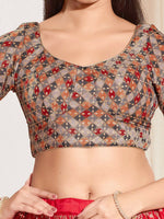 Thumbnail for Joban Fashion Grey Jacquard Padded Blouse With Round Neck Elbow Sleeves - Distacart