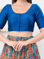 Thumbnail for Joban Fashion Fire-Blue Dupion Silk Elbow Sleeveless Front Open Blouse