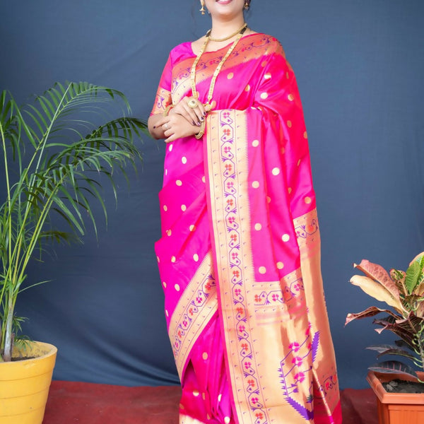 Jyoti Fashion Women's Pink Paithani Silk Zari Woven Saree with Blouse - Distacart