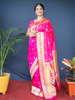 Thumbnail for Jyoti Fashion Women's Pink Paithani Silk Zari Woven Saree with Blouse - Distacart