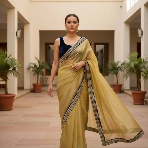 Joban Fashion Yellow Soft twill Net Party Wear Sarees - Distacart
