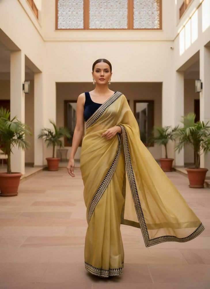 Joban Fashion Yellow Soft twill Net Party Wear Sarees - Distacart