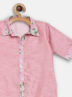 Thumbnail for Ahalyaa Pink Poly Silk Solid Kids Kurta with Printed Pant Set For Girls - Distacart