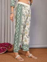 Thumbnail for Joban Fashion Women Off White & Forest Green Linen Printed Stitched Kurta Set - Distacart