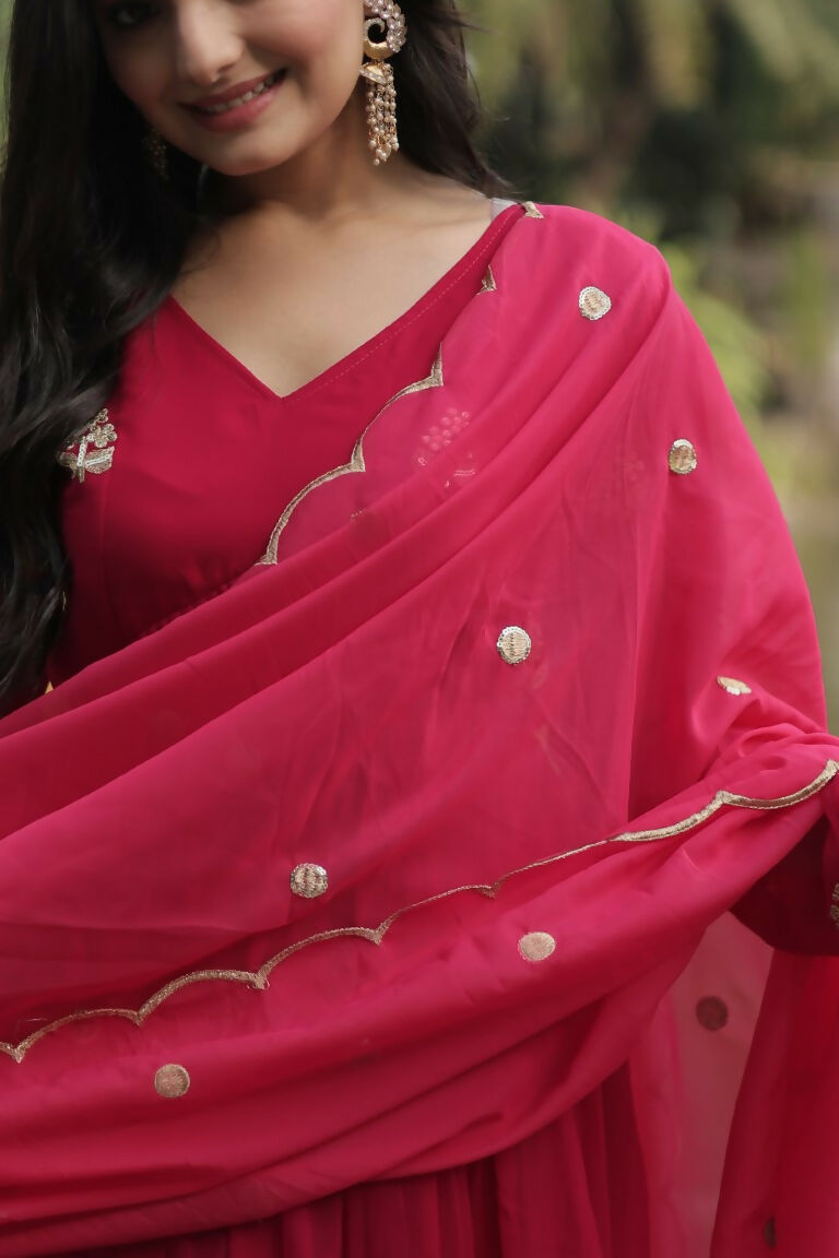 Jyoti Fashion Women's Pink Faux Blooming Embroidered Kurta with Trouser & Dupatta - Distacart