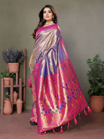 Thumbnail for Aastha Fashion Purple Tissue Silk Paithani Woven Saree - Distacart