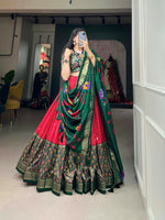 Thumbnail for Vastranavya Stunning Look Tussar Silk Printed With Foil Work Indian Lehenga Choli - Red - Distacart