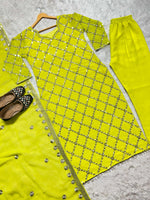 Thumbnail for Preksha Creation Indian Festival Special Women Faux Georgette Sequence Embroidered Work Top And Pant With Dupatta - Yellow - Distacart