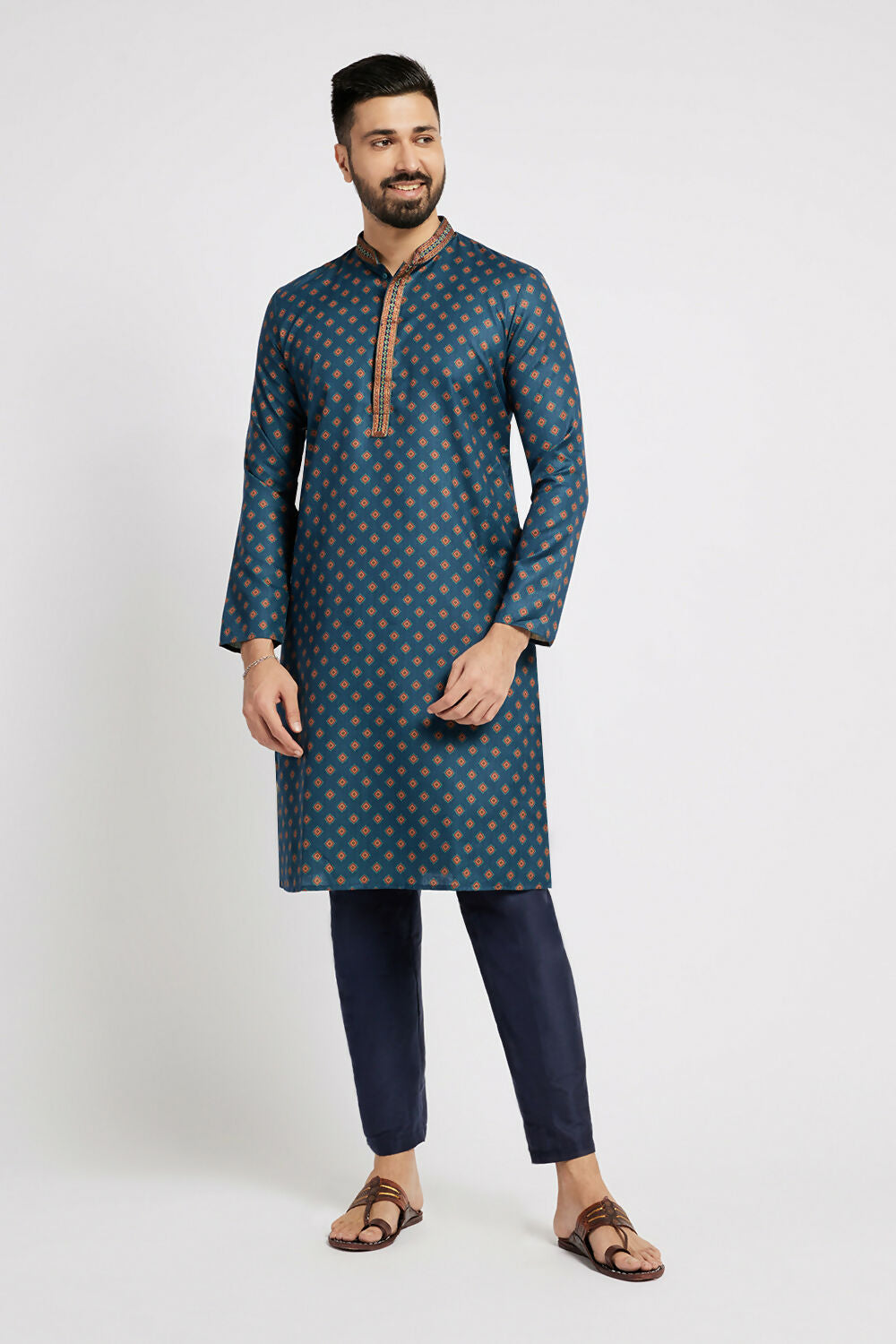 Ethnic India Blue Men's Kurta Ethnic Motifs Polyester - Distacart