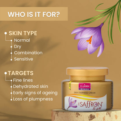 VI-JOHN Saffron Gold Skin Fairness Cream with Vitamin E & Mulberry Extracts - Distacart