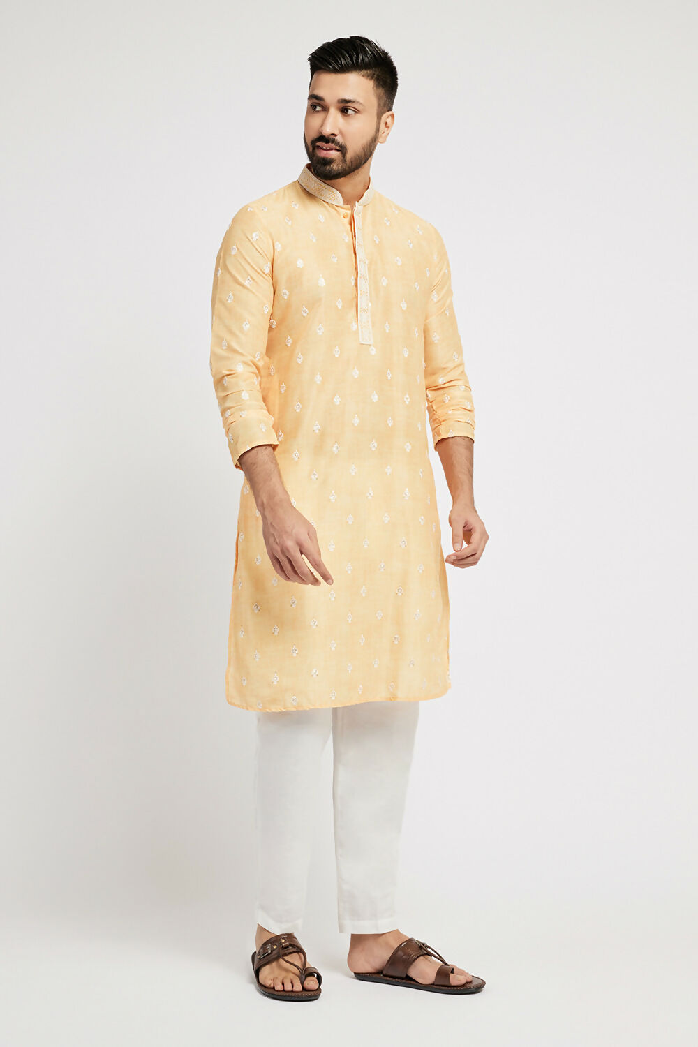 Ethnic India Yellow Men's Kurta Ethnic Motifs Polyester - Distacart
