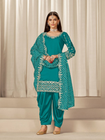 Thumbnail for Anaita Turquoise Roman Silk Stitched Suit with Embroidery & Real Mirror Work - Distacart