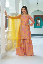 Thumbnail for Joban Fashion Yellow Chinnon Embroidery Sequence Work Readymade Kurta Set - Distacart