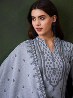 Thumbnail for Sangria Winter Woolen Ethnic Motifs Woven Design Kurta With Trousers & Dupatta