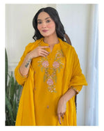 Thumbnail for The52 Women's Beautiful Rayon Slub Fabric Embroidery Work Straight Kurta Pant and Dupatta Set - Distacart
